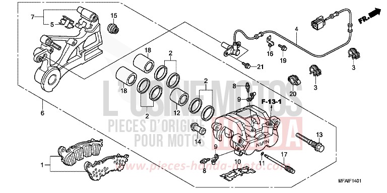REAR BRAKE CALIPER (CBF1000A/T/S) for CBF1000 ABS QUASAR SILVER METALLIC (NHA48) from 2008